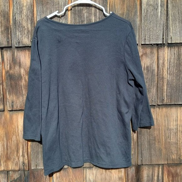 Quacker Factory Size LG Key Hole Rhinestone Swirls Gray Tunic T-Shirt Blouse - Picture 2 of 6